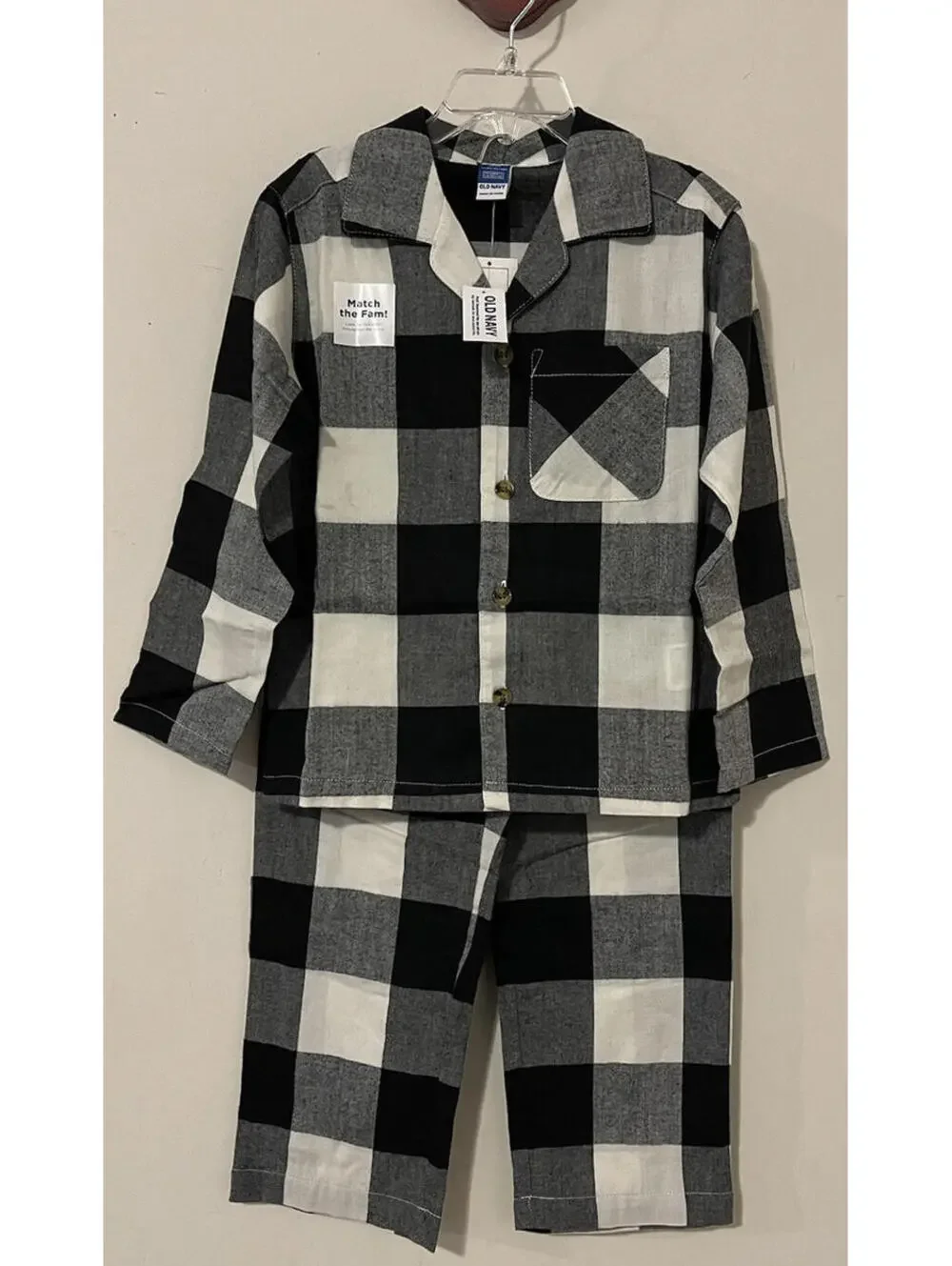 Old Navy Girls Small 6/7 White Plaid Warm Pajama Shirt & Pull-On Pant Set NWT!A9